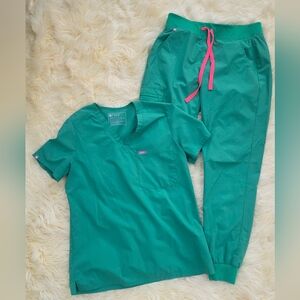 FIGS Small Top Joggers Safety Green Set Scrubs